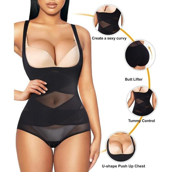 Women's Black Spadex Tummy Control Butt Lifter Panty Hi-Waist Shapewear Bodysuit - Picture 5 of 5